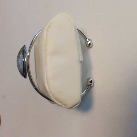 Silver cuff bracelet w/design by Ms Mels Creations w/colors purple,gold,silver - Picture 3 of 3